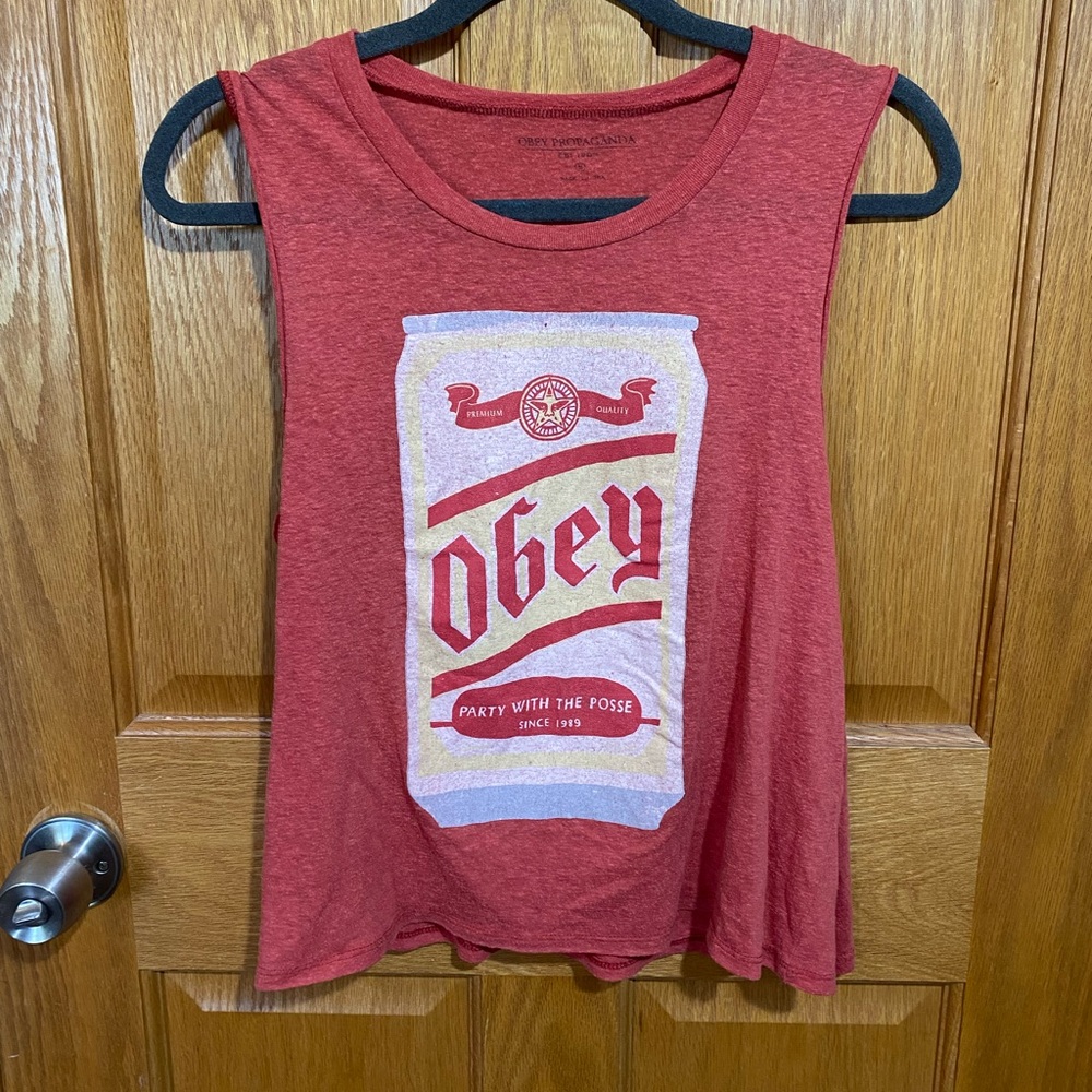 Obey Red Muscle Tee Graphic Crop Top